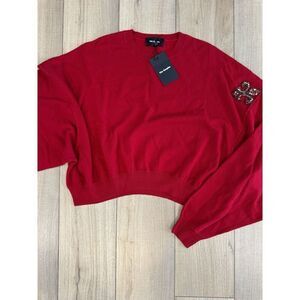 Kooples Paris S Red Wool Cashmere Oversized Sweater Fleur-de-Lis Size 2 Women’s